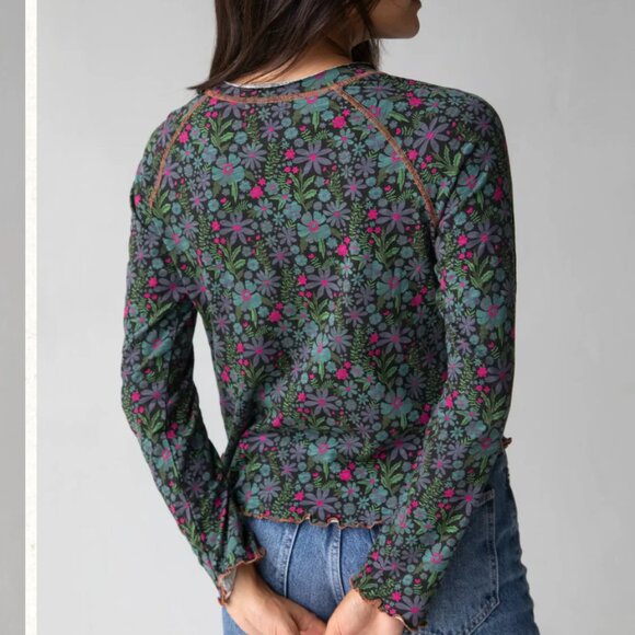 NWT NATURAL LIFE Boho Lily Floral Cotton Long Sleeve Tee Shirt - Picture 2 of 7
